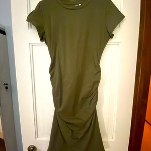 Army green ruched t-shirt dress